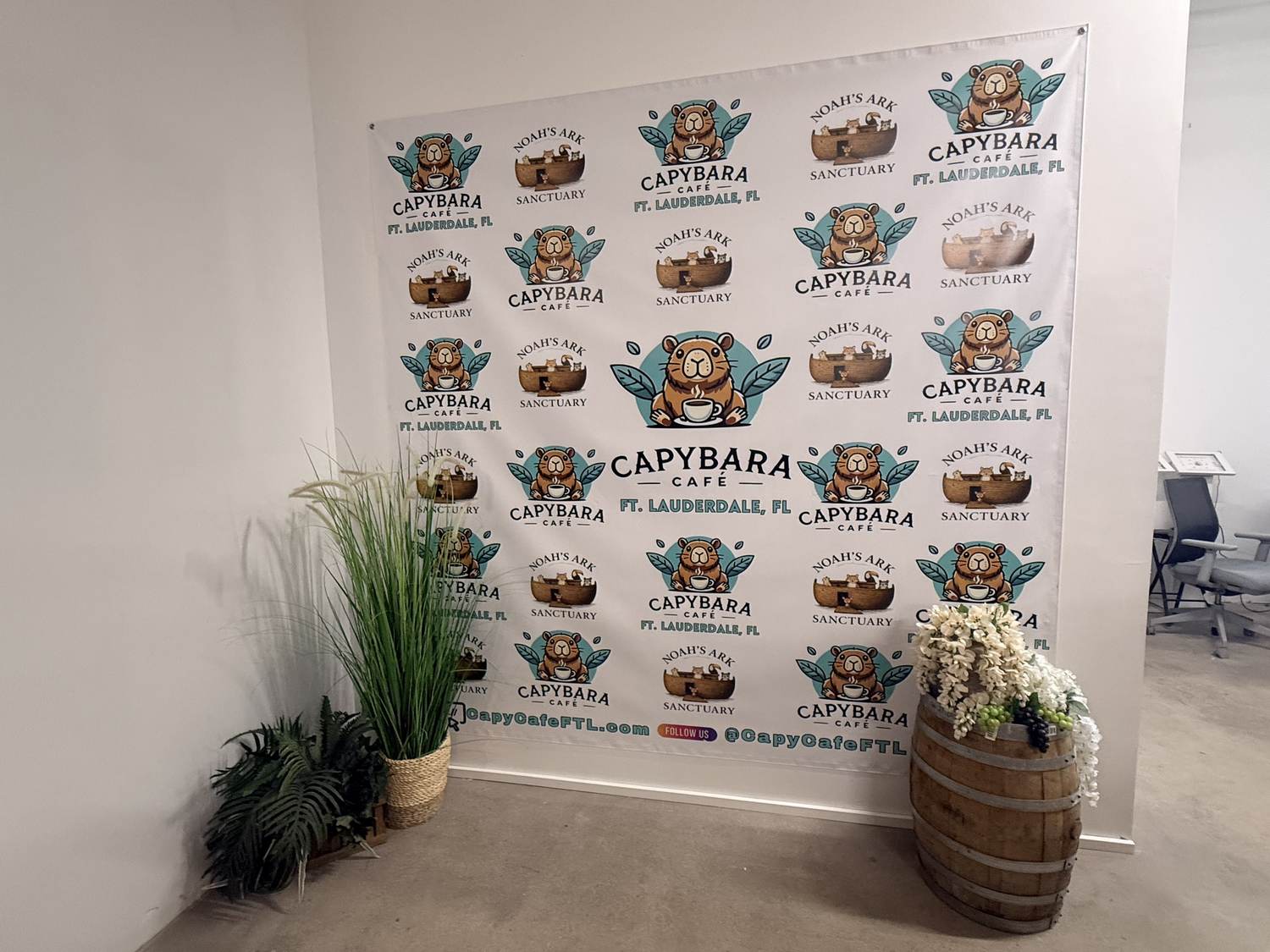 Capybara Cafe Fort Lauderdale photo backdrop wall